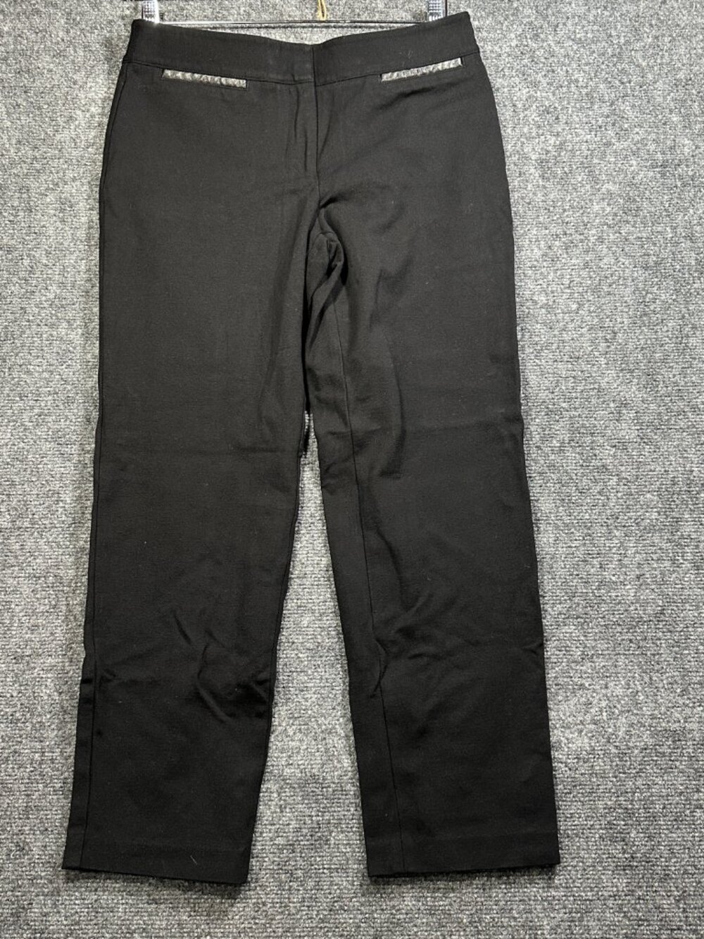 Talbots Pants Womens 6 Signature Black Stretch Knit Zip Fly Faux Leather Trim